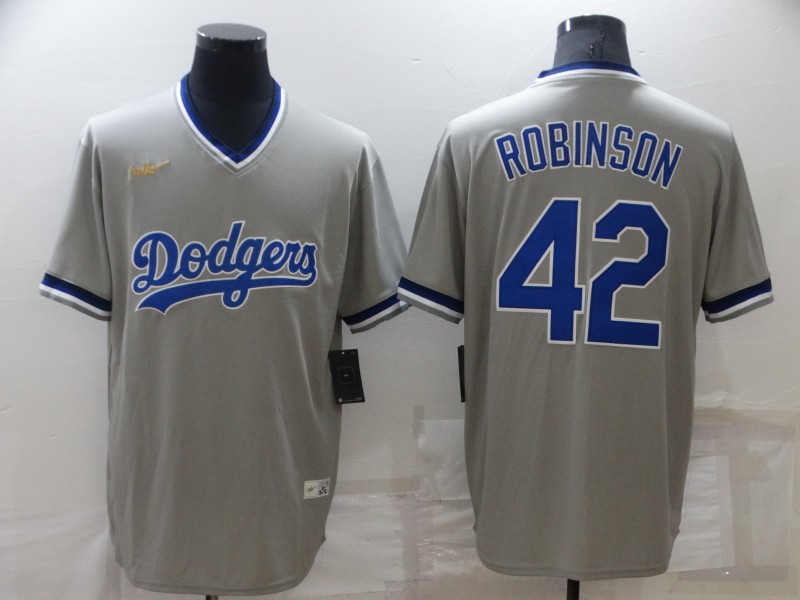 Men's Grey Los Angeles Dodgers #42 Jackie Robinson Stitched Baseball Jersey